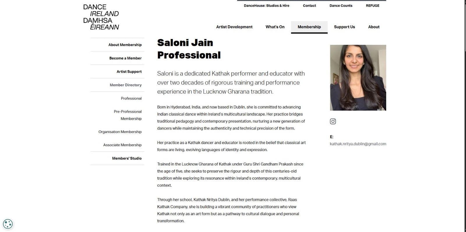 Dance Ireland professional profile